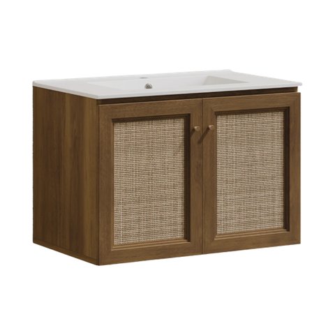Walnut vanity with cane doors